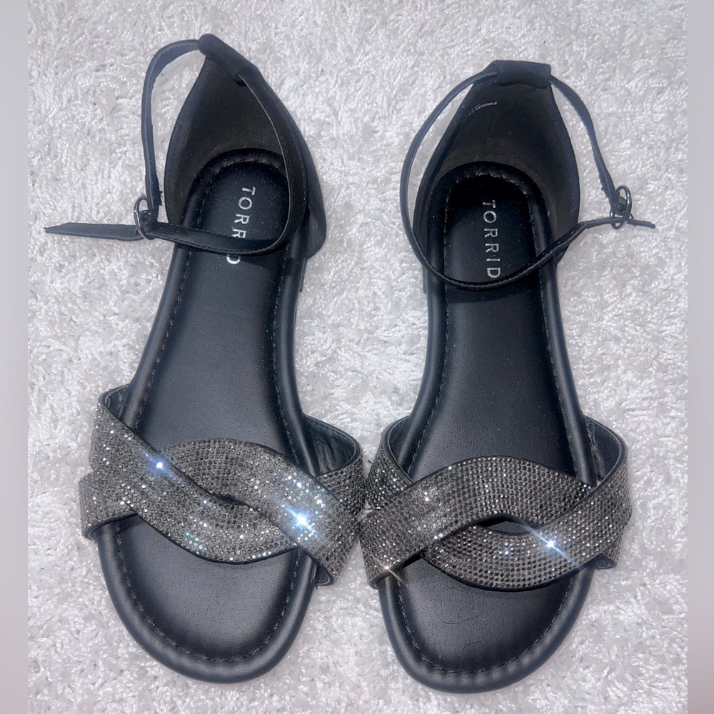 Torrid Black Rhinestone Sandals 7.5 Wide